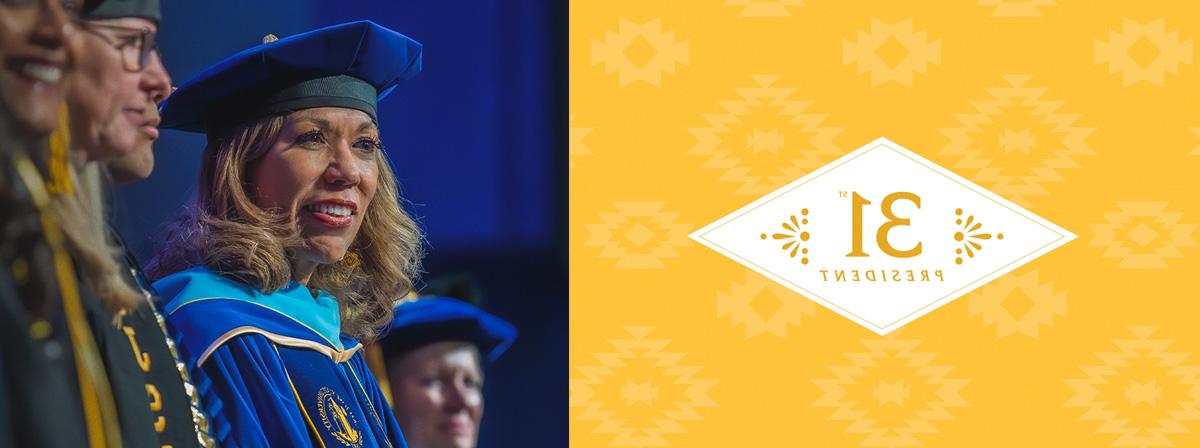 The president in regalia at a commencement ceremony.